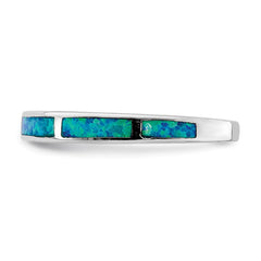 Sterling Silver Rhodium-plated Lab Created Blue Opal Inlay Band - 2