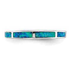 Sterling Silver Rhodium-plated Lab Created Blue Opal Inlay Band - 3