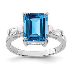 Sterling Silver Rhodium Blue Topaz Ring - 6