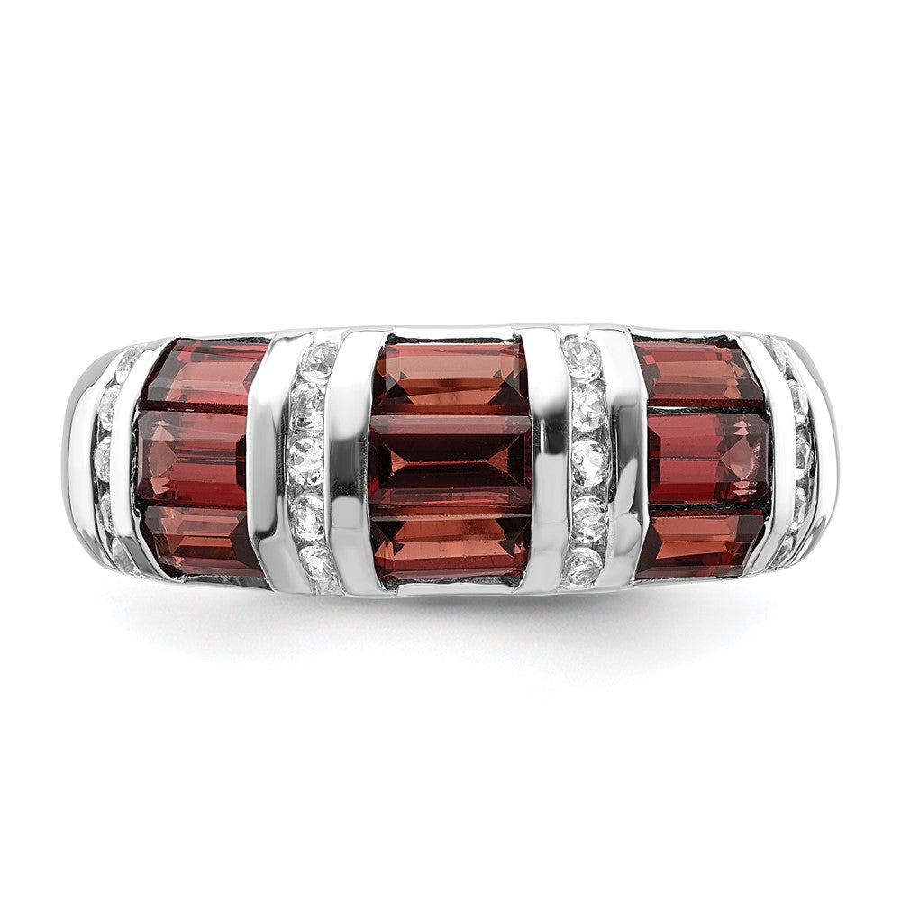Sterling Silver Rhodium-plated Baguette Garnet & White Topaz Ring - 2