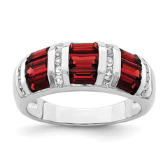 Sterling Silver Rhodium-plated Baguette Garnet & White Topaz Ring - 2