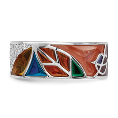 Sterling Silver Rhodium-plated Abstract Multi-color Enamel & CZ Cuff Ring - 2