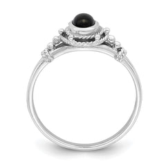 Sterling Silver Rhodium-plated with Black Oval Onyx Stone Ring - 2