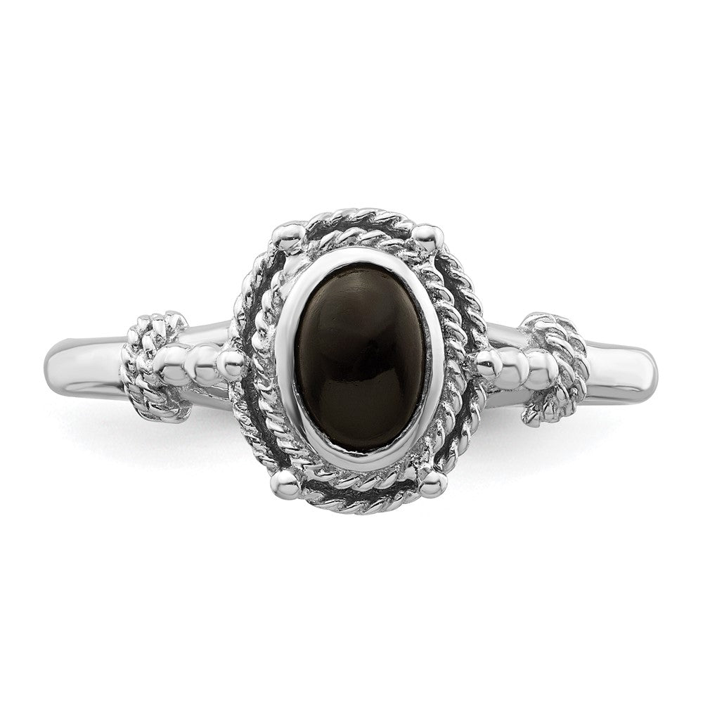Sterling Silver Rhodium-plated with Black Oval Onyx Stone Ring - 2