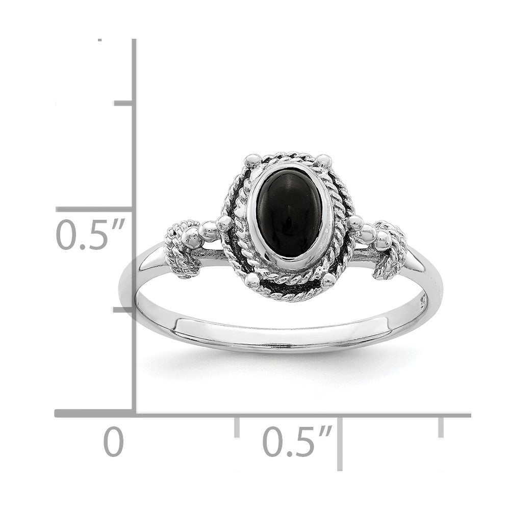Sterling Silver Rhodium-plated with Black Oval Onyx Stone Ring - 2