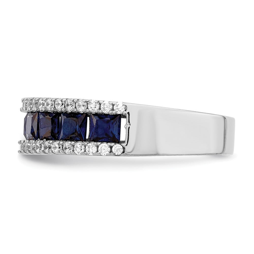 Sterling Silver Rhodium-plated Synthetic Blue Spinel & CZ Ring - 2