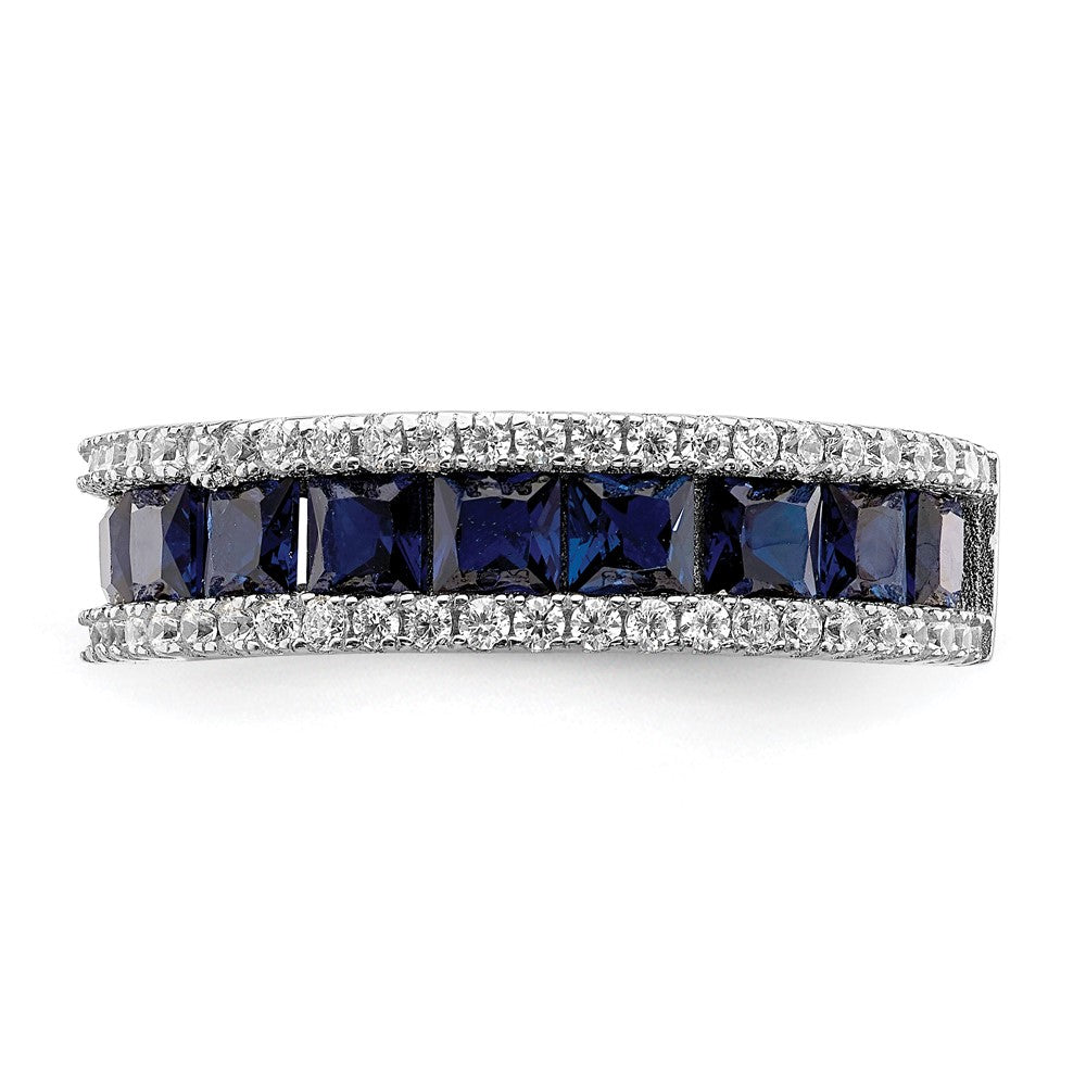 Sterling Silver Rhodium-plated Synthetic Blue Spinel & CZ Ring - 2