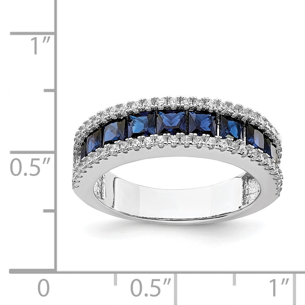 Sterling Silver Rhodium-plated Synthetic Blue Spinel & CZ Ring - 2