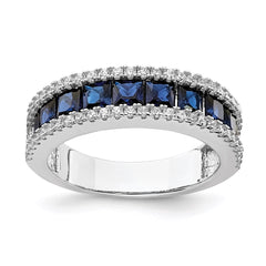 Sterling Silver Rhodium-plated Lab Cr Blue Spinel & CZ Ring