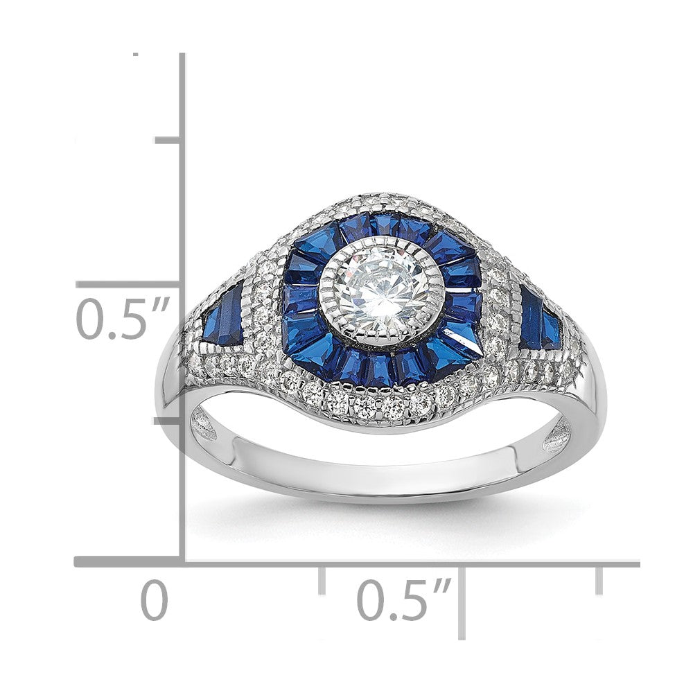 Sterling Silver Rhodium-plated Synthetic Blue Spinel & CZ Ring - 5