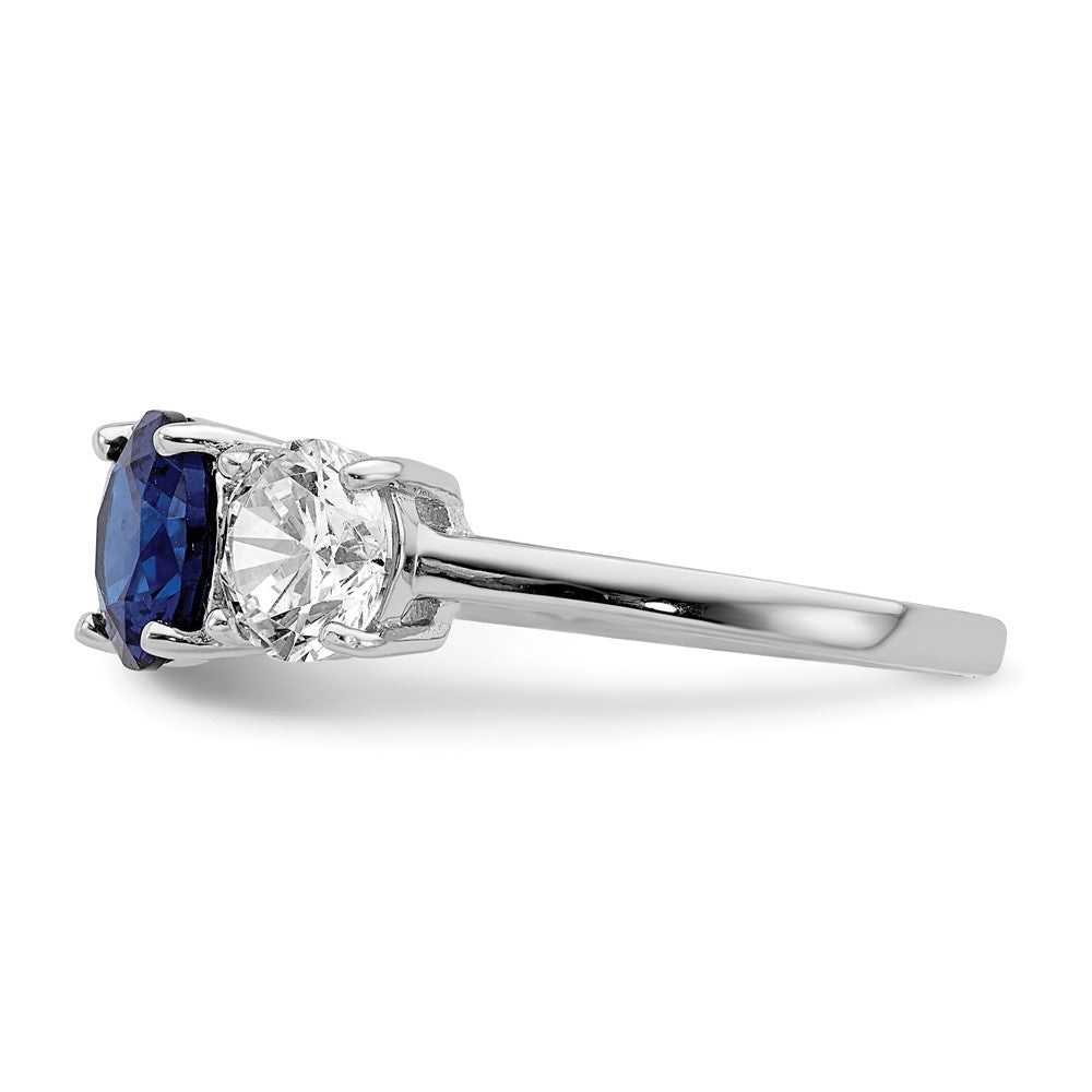 Sterling Silver Rhodium-plated Created Spinel & CZ 3 Stone Ring - 3