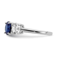 Sterling Silver Rhodium-plated Created Spinel & CZ 3 Stone Ring - 3