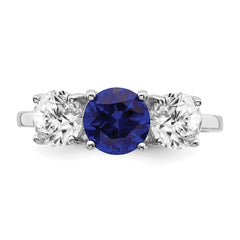 Sterling Silver Rhodium-plated Created Spinel & CZ 3 Stone Ring - 3