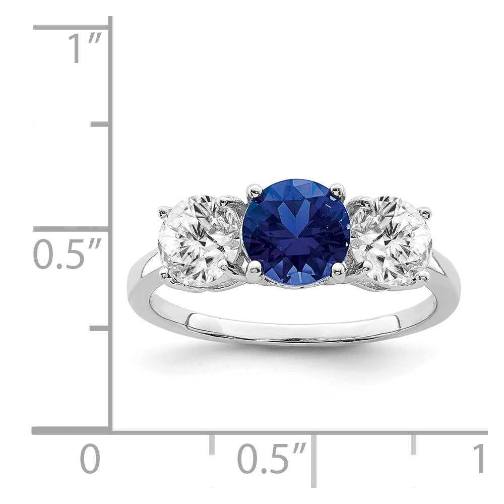 Sterling Silver Rhodium-plated Created Spinel & CZ 3 Stone Ring - 3