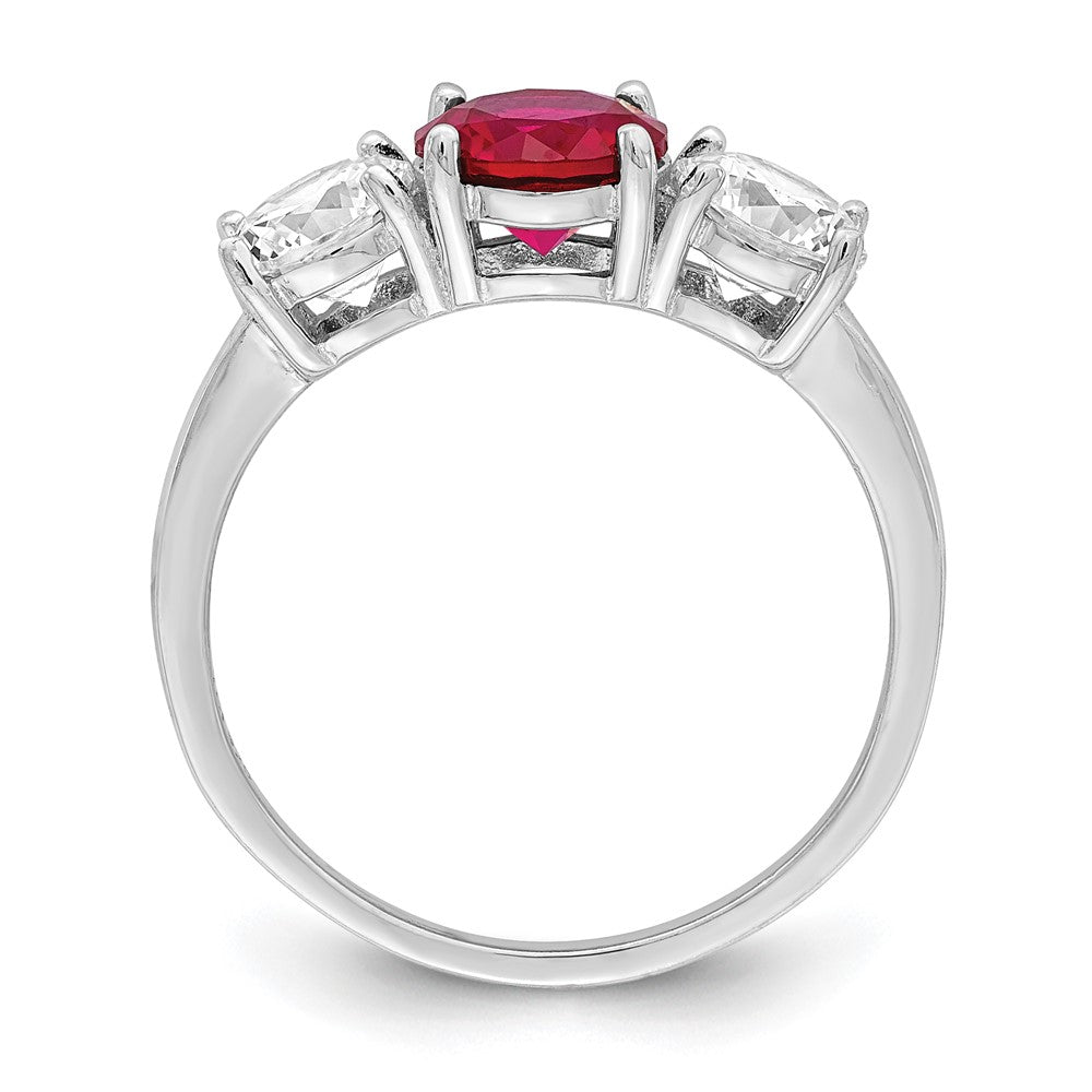 Sterling Silver Rhodium-plated Created Corundum & CZ 3 Stone Ring - 2
