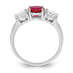 Sterling Silver Rhodium-plated Created Corundum & CZ 3 Stone Ring - 2