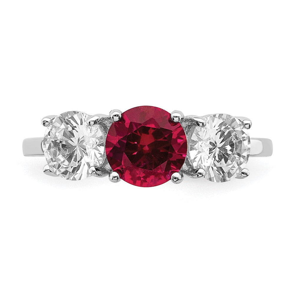 Sterling Silver Rhodium-plated Created Corundum & CZ 3 Stone Ring - 2