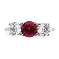 Sterling Silver Rhodium-plated Created Corundum & CZ 3 Stone Ring - 2