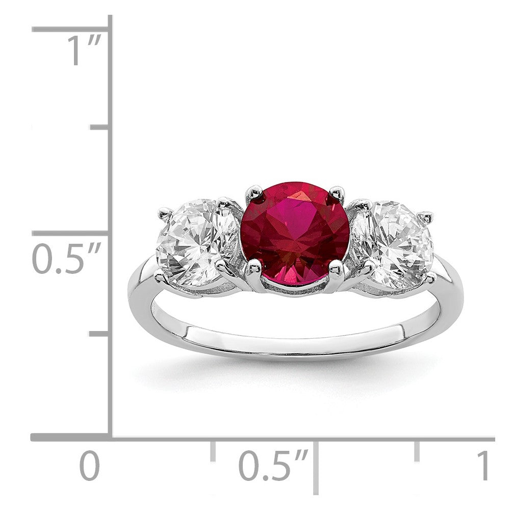 Sterling Silver Rhodium-plated Created Corundum & CZ 3 Stone Ring - 2