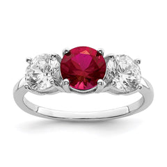 Sterling Silver Rhodium-plated Created Corundum & CZ 3 Stone Ring - 2