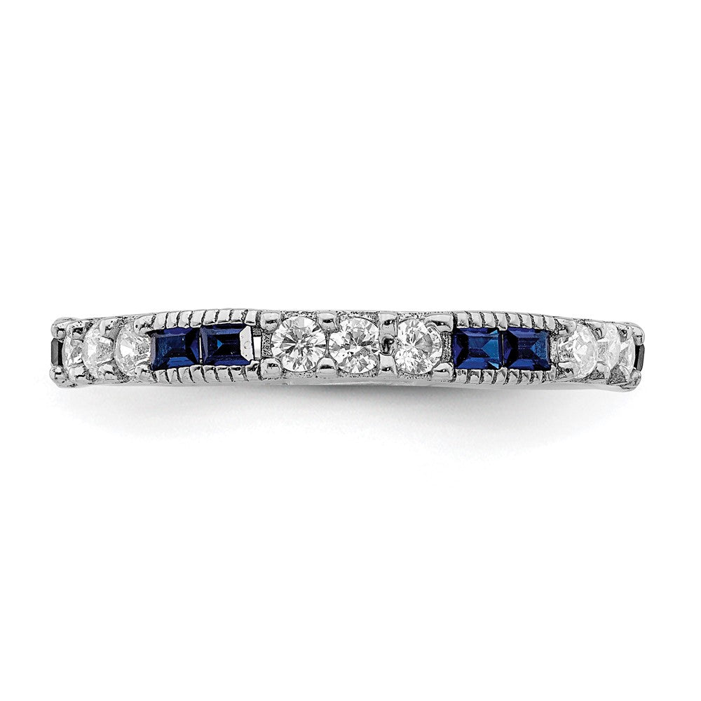Sterling Silver Rhodium-plated Lab Cr Blue Spinel & CZ Ring - 2