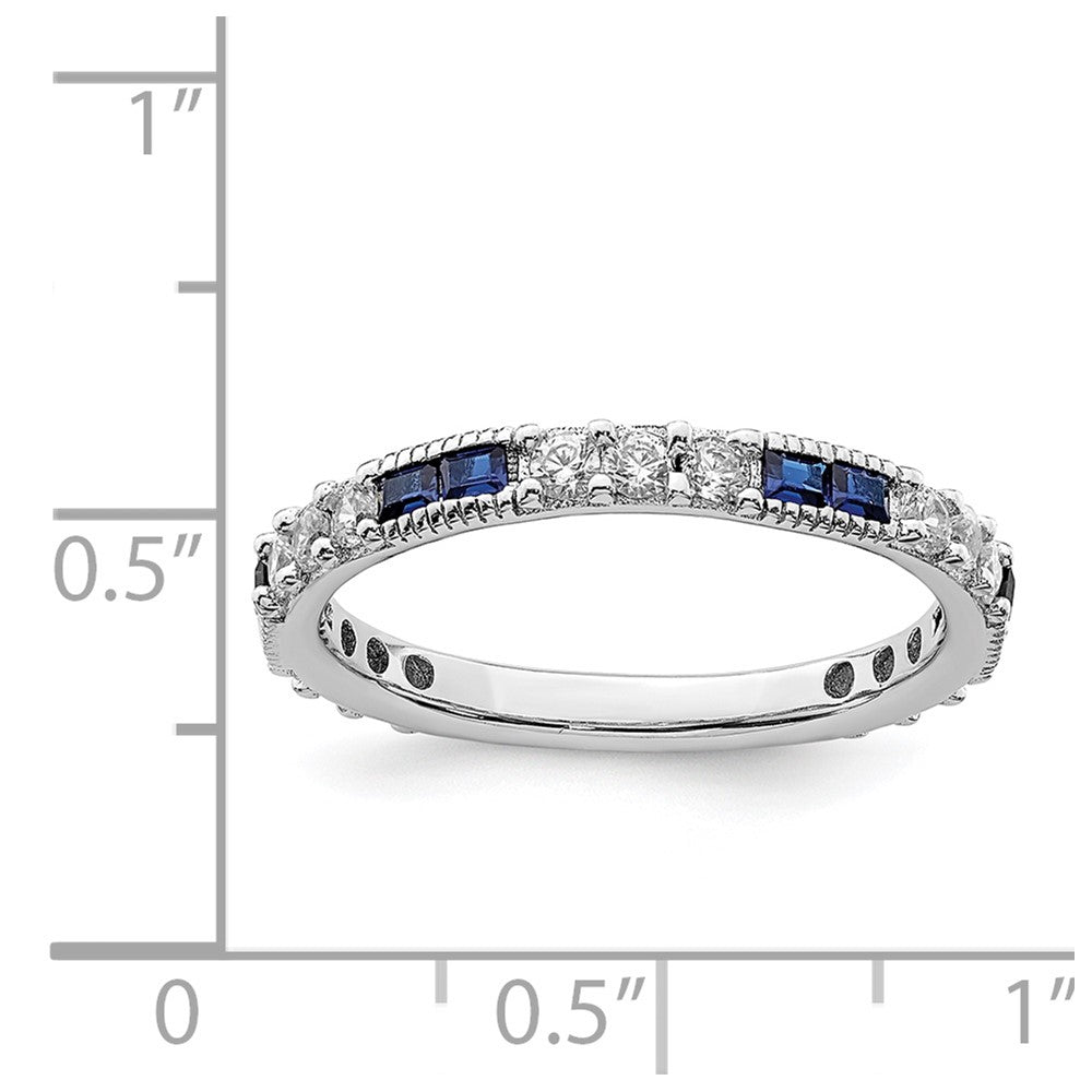 Sterling Silver Rhodium-plated Synthetic Blue Spinel & CZ Ring - 6