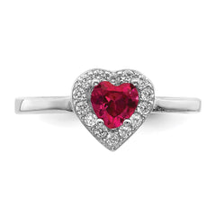 Sterling Silver Rhodium-plated Created Corundum & CZ Heart Ring - 2