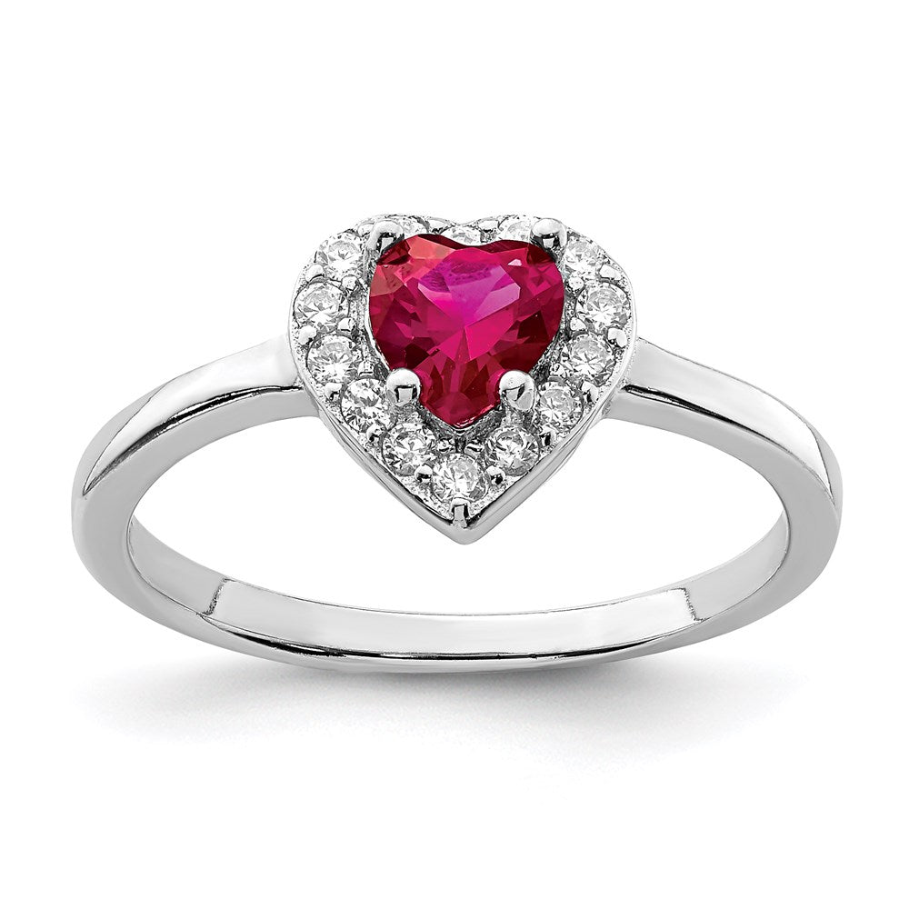 Sterling Silver Rhodium-plated Created Corundum & CZ Heart Ring - 2