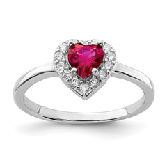 Sterling Silver Rhodium-plated Created Corundum & CZ Heart Ring - 2