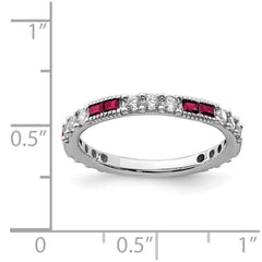Sterling Silver Rhodium-plated Created Ruby and Round CZ Band - 3