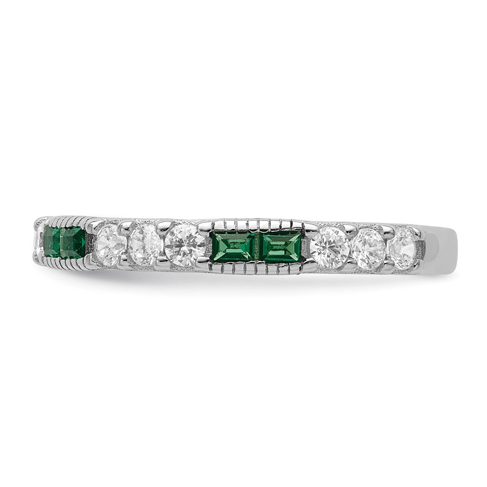 Sterling Silver Rhodium-plated Synthetic Green Spinel & CZ Band - 2