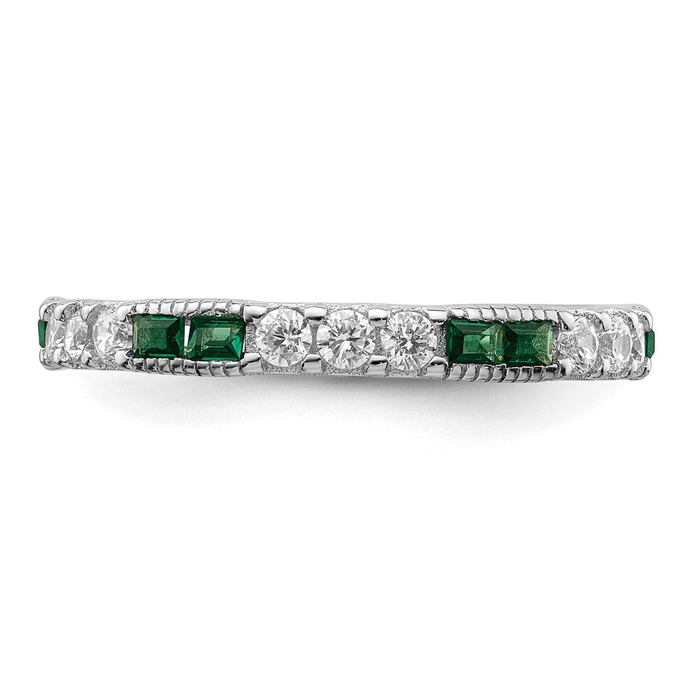 Sterling Silver Rhodium-plated Synthetic Green Spinel & CZ Band - 2