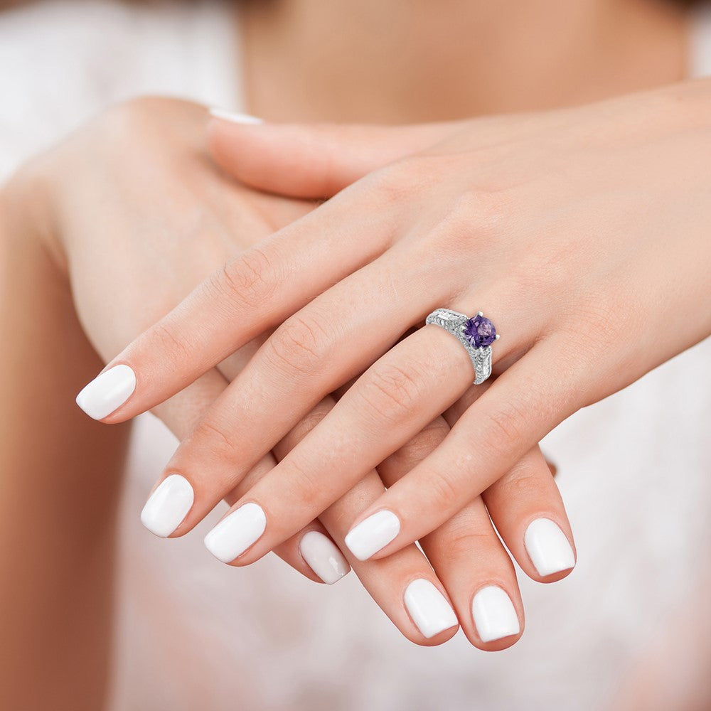 Sterling Silver Rhodium-plated 8mm Amethyst & White Topaz Ring - 3