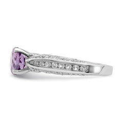 Sterling Silver Rhodium-plated 8mm Amethyst & White Topaz Ring - 2