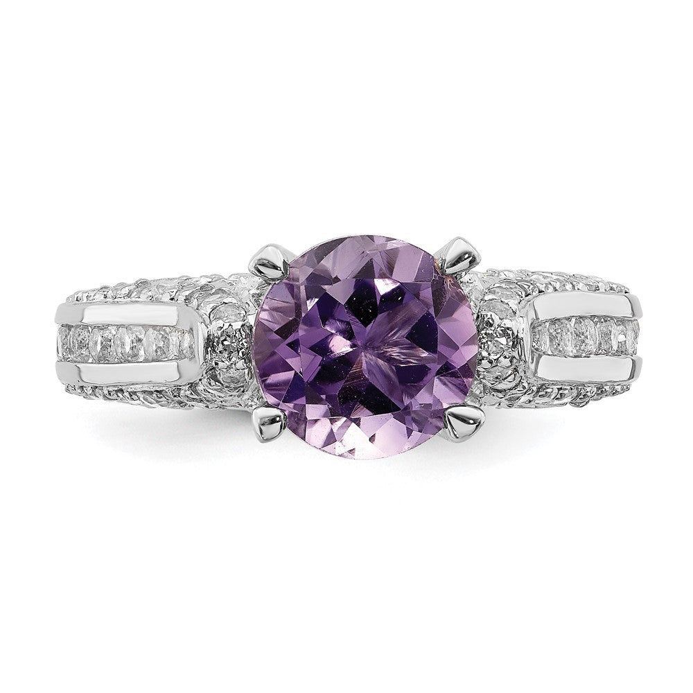 Sterling Silver Rhodium-plated 8mm Amethyst & White Topaz Ring - 3