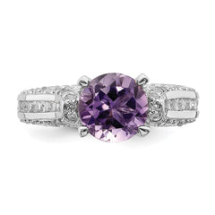 Sterling Silver Rhodium-plated 8mm Amethyst & White Topaz Ring - 2