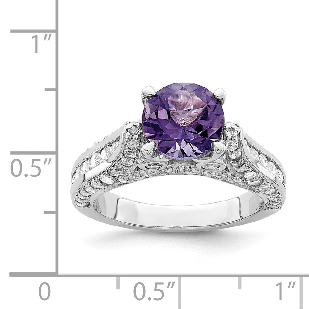 Sterling Silver Rhodium-plated 8mm Amethyst & White Topaz Ring - 3