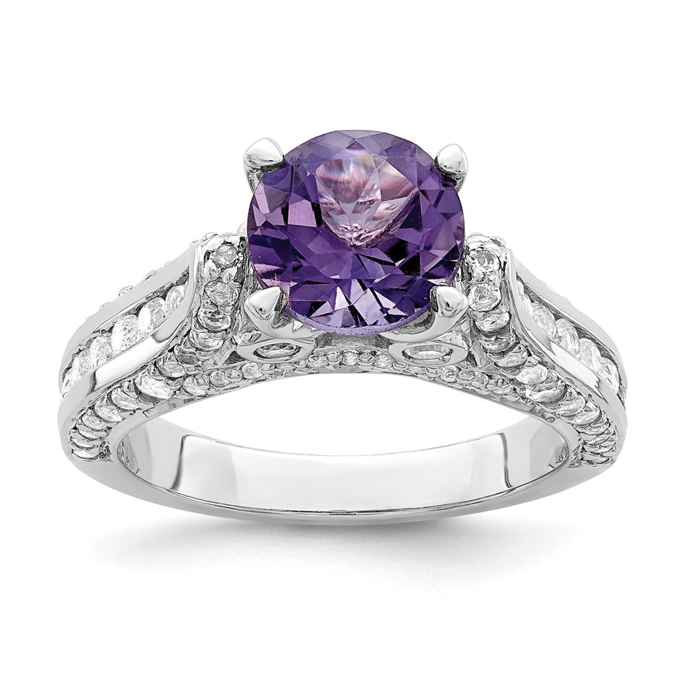 Sterling Silver Rhodium-plated 8mm Amethyst & White Topaz Ring - 2