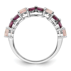 Sterling Silver Rhodium-plated Rose Quartz & Rhodolite Ring - 2