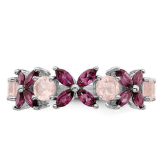 Sterling Silver Rhodium-plated Rose Quartz & Rhodolite Ring - 2