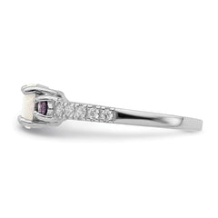 Sterling Silver Rhodium-plated Lab Created Opal/CZ Ring - 3