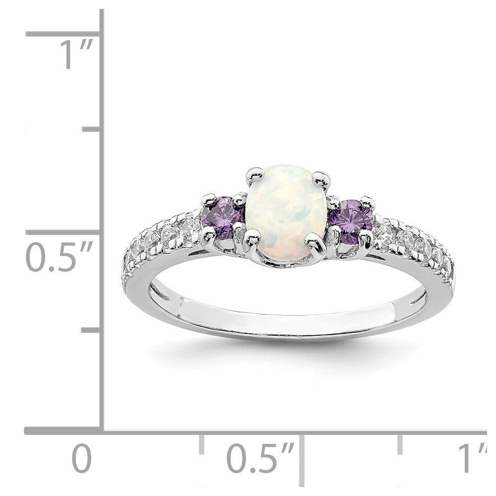 Sterling Silver Rhodium-plated Lab Created Opal/CZ Ring - 3