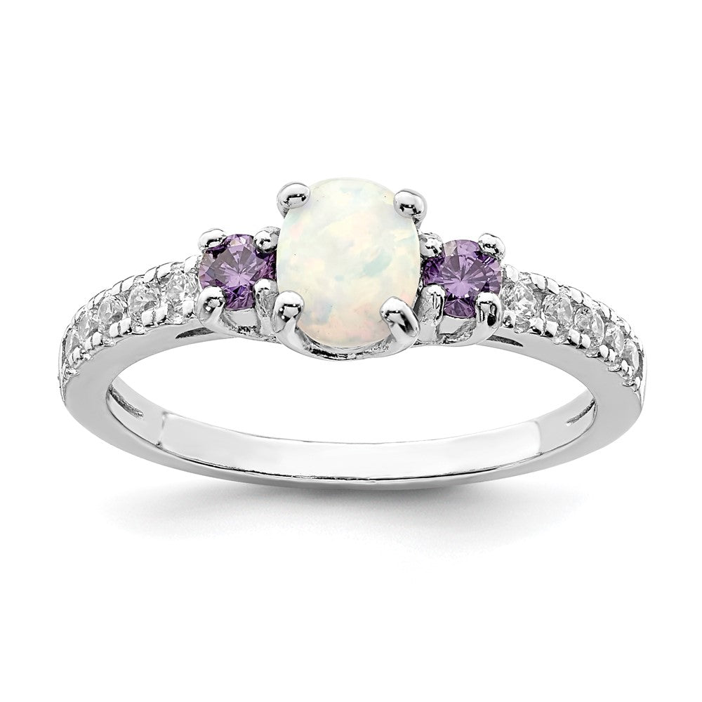 Sterling Silver Rhodium-plated Lab Created Opal/CZ Ring - 3