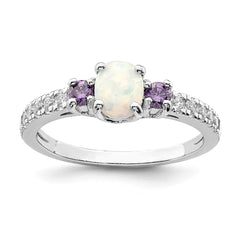 Sterling Silver Rhodium-plated Lab Created Opal/CZ Ring - 3