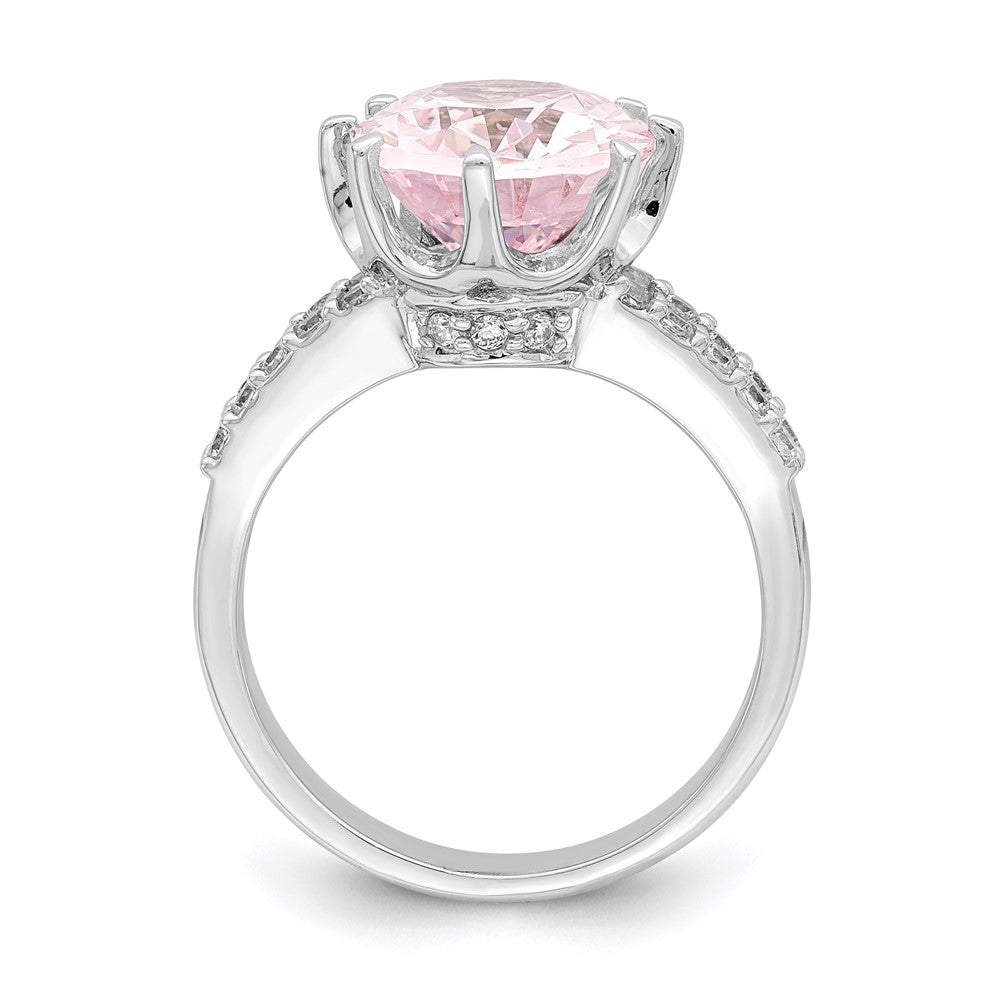 Sterling Silver Rhodium-plated 12x10 Oval Pink & White CZ Ring - 2