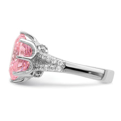Sterling Silver Rhodium-plated 12x10 Oval Pink & White CZ Ring - 3