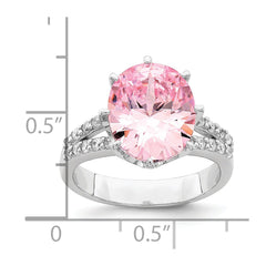 Sterling Silver Rhodium-plated 12x10 Oval Pink & White CZ Ring - 2