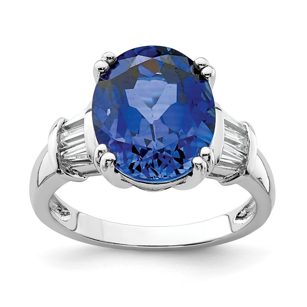 Sterling Silver Rhodium-plated Created Blue Sapphire and CZ Ring - 3