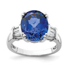 Sterling Silver Rhodium-plated Created Blue Sapphire and CZ Ring - 3