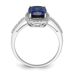 Sterling Silver Rhodium-plated Created Blue Sapphire and CZ Ring - 4